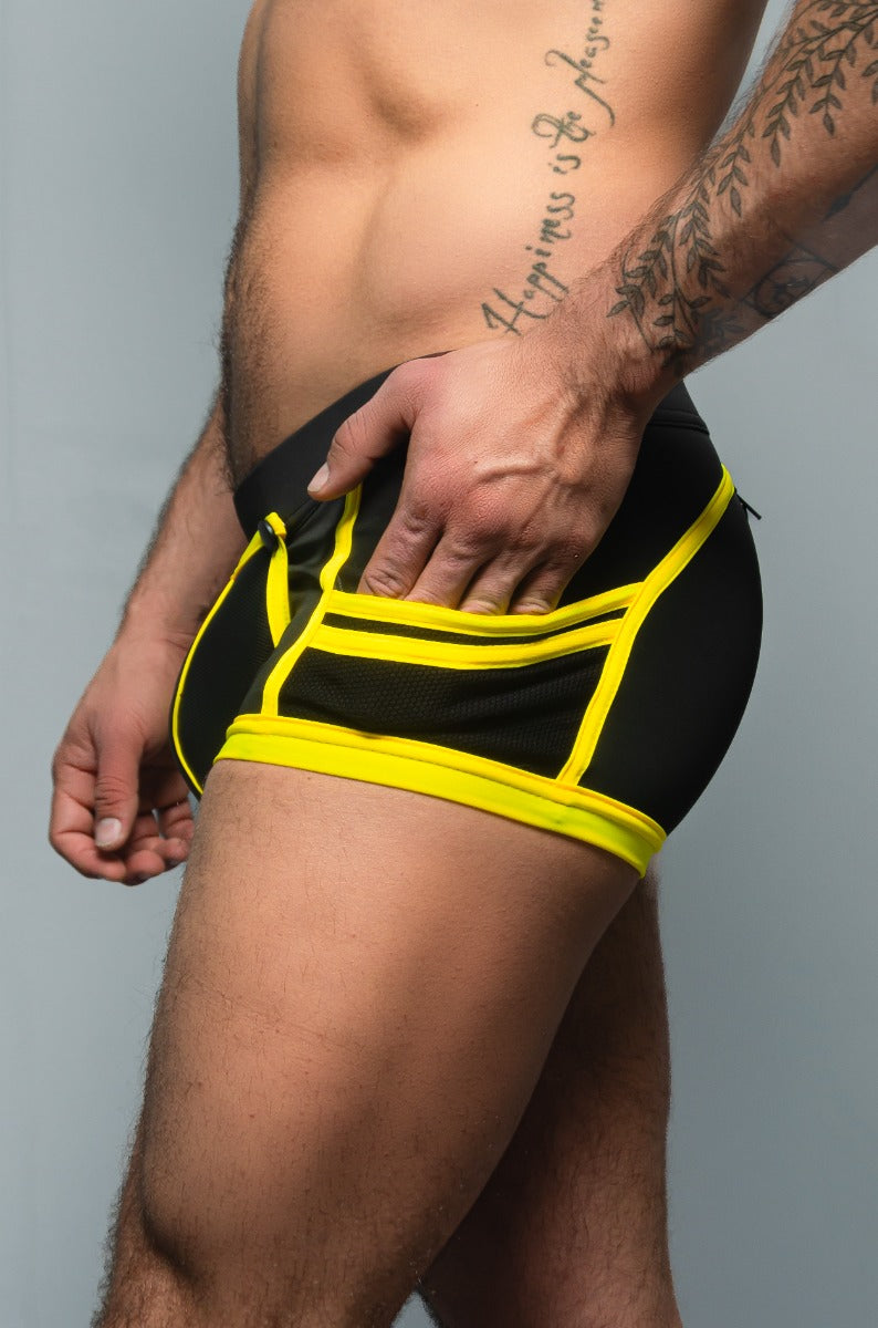 Dale Mas Biker + Pouch Shorts Black White Yellow