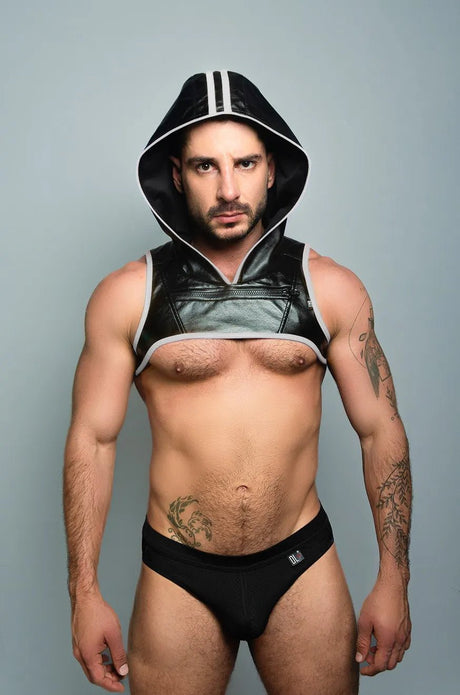 Dale Mas Biker + Hoodie Crop Top Black White - FETCH