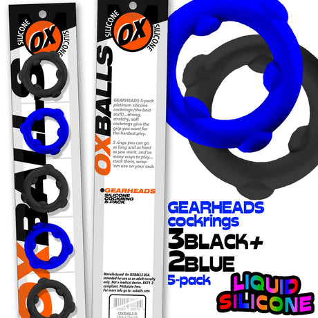 Oxballs Gearheads Cock Rings 5 Pack Blue Black