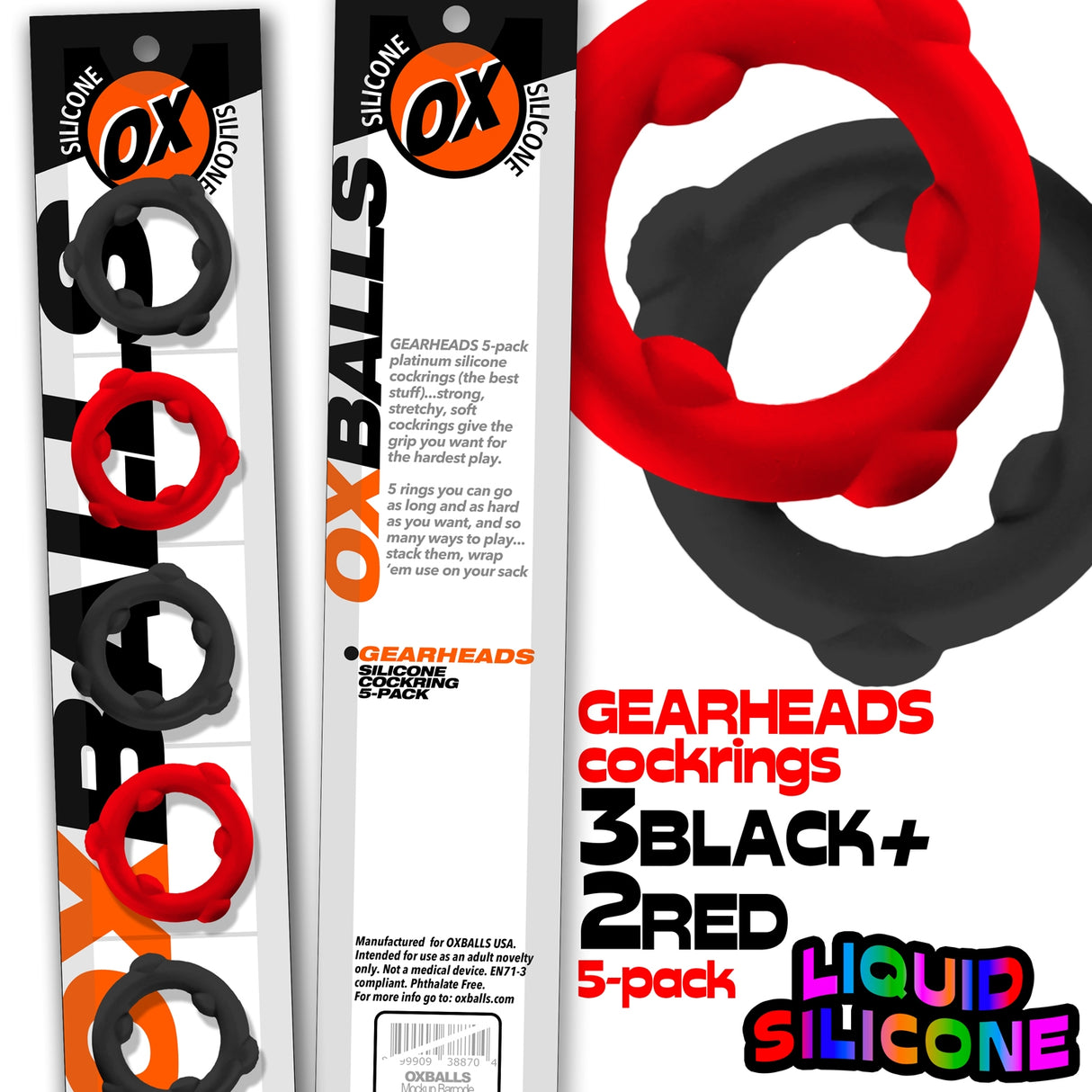 Oxballs Gearheads Cock Rings 5 Pack Red Black