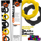 Oxballs Gearheads Cock Rings 5 Pack Yellow Black