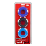 Hunkyjunk HUJ Cock Ring 3 Pack Cobalt Multi