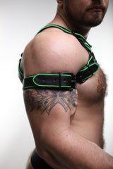 ruff GEAR Leather Reflector Bicep Strap Black Neon Green