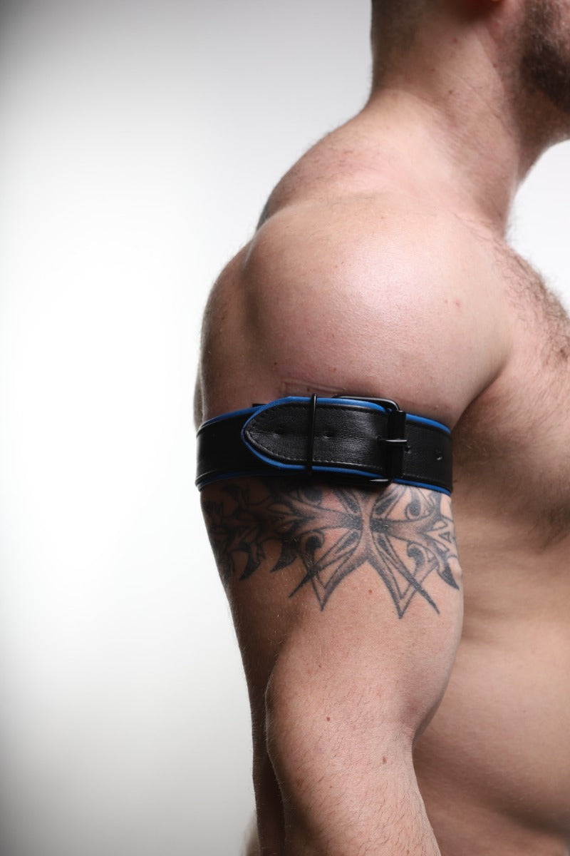 ruff GEAR Double Tone Leather Bicep Strap Blue Black