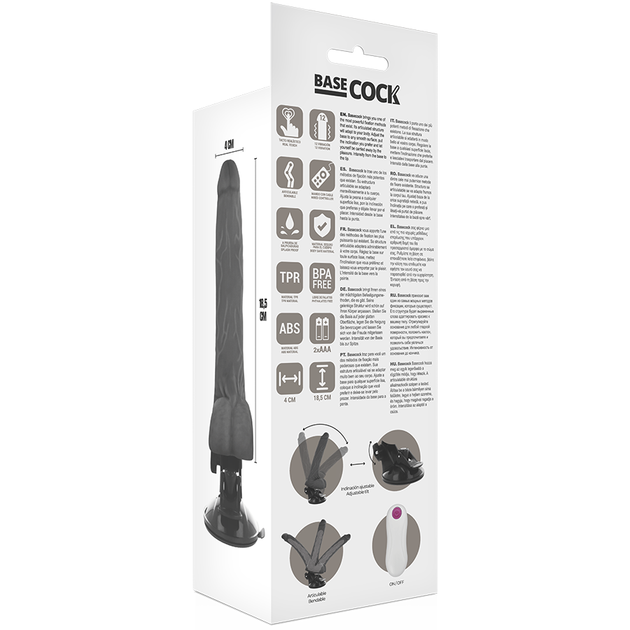 Basecock Posable Realistic Vibrating Dildo with Remote 7 Inch Black