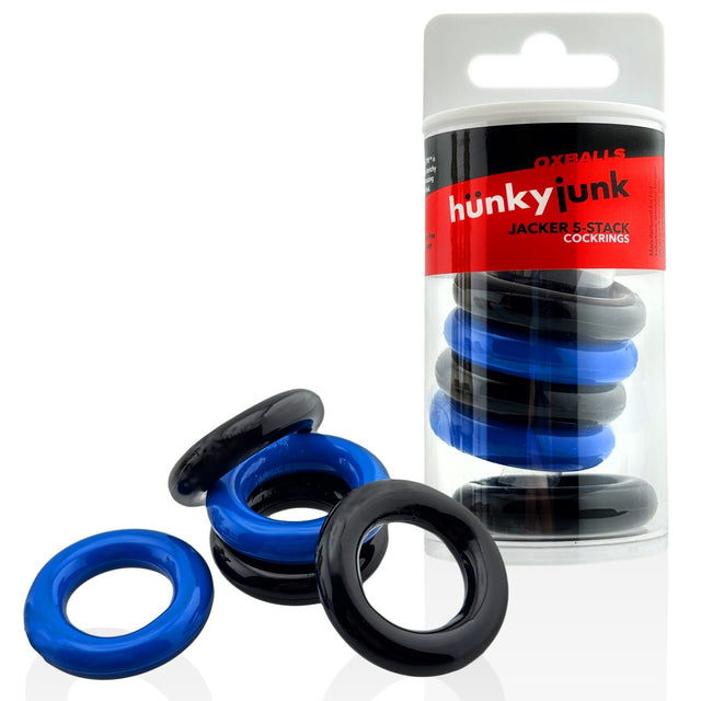 Hunkyjunk Jacker 5 Stack Cockrings Blue Black