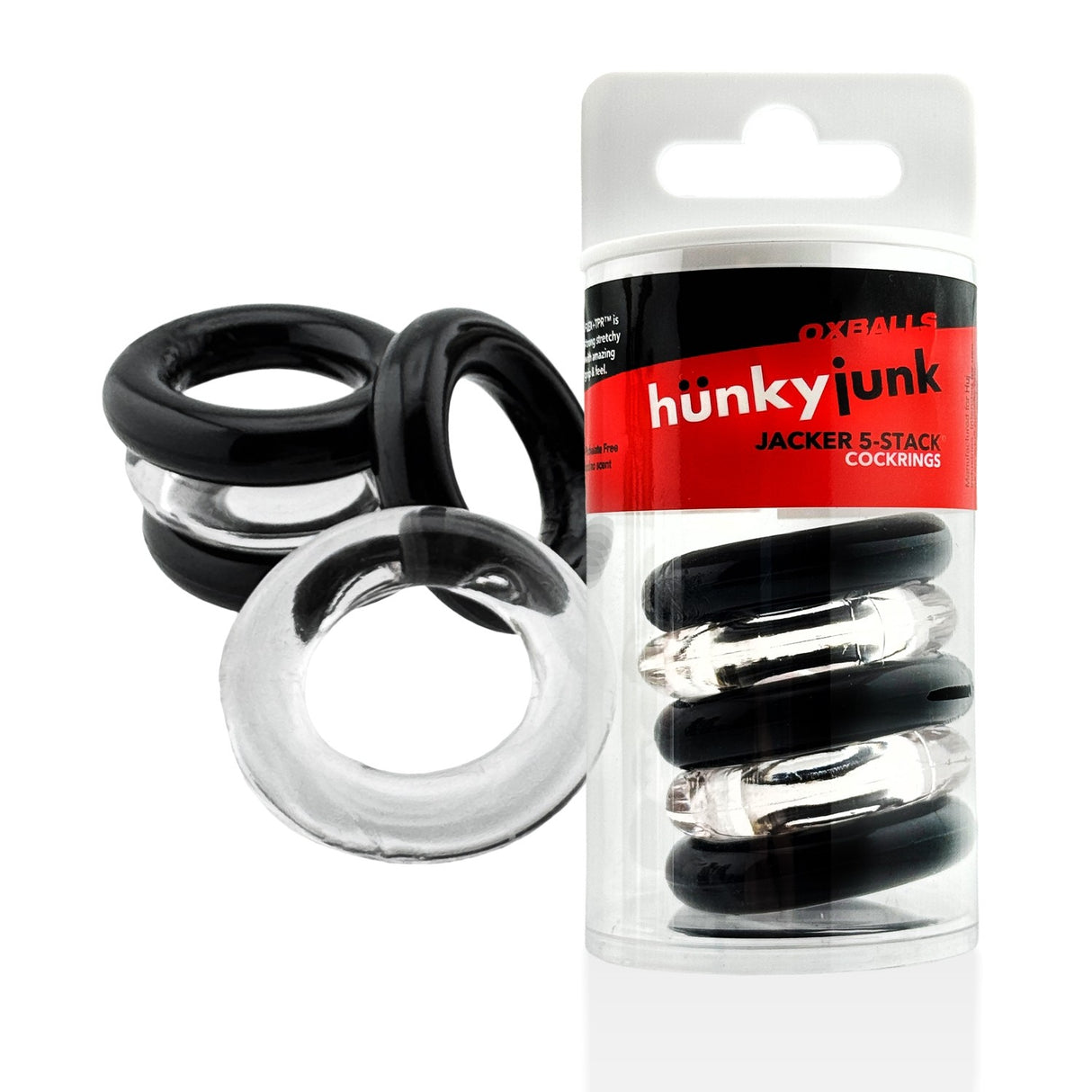 Hunkyjunk Jacker 5 Stack Cockrings Clear Black