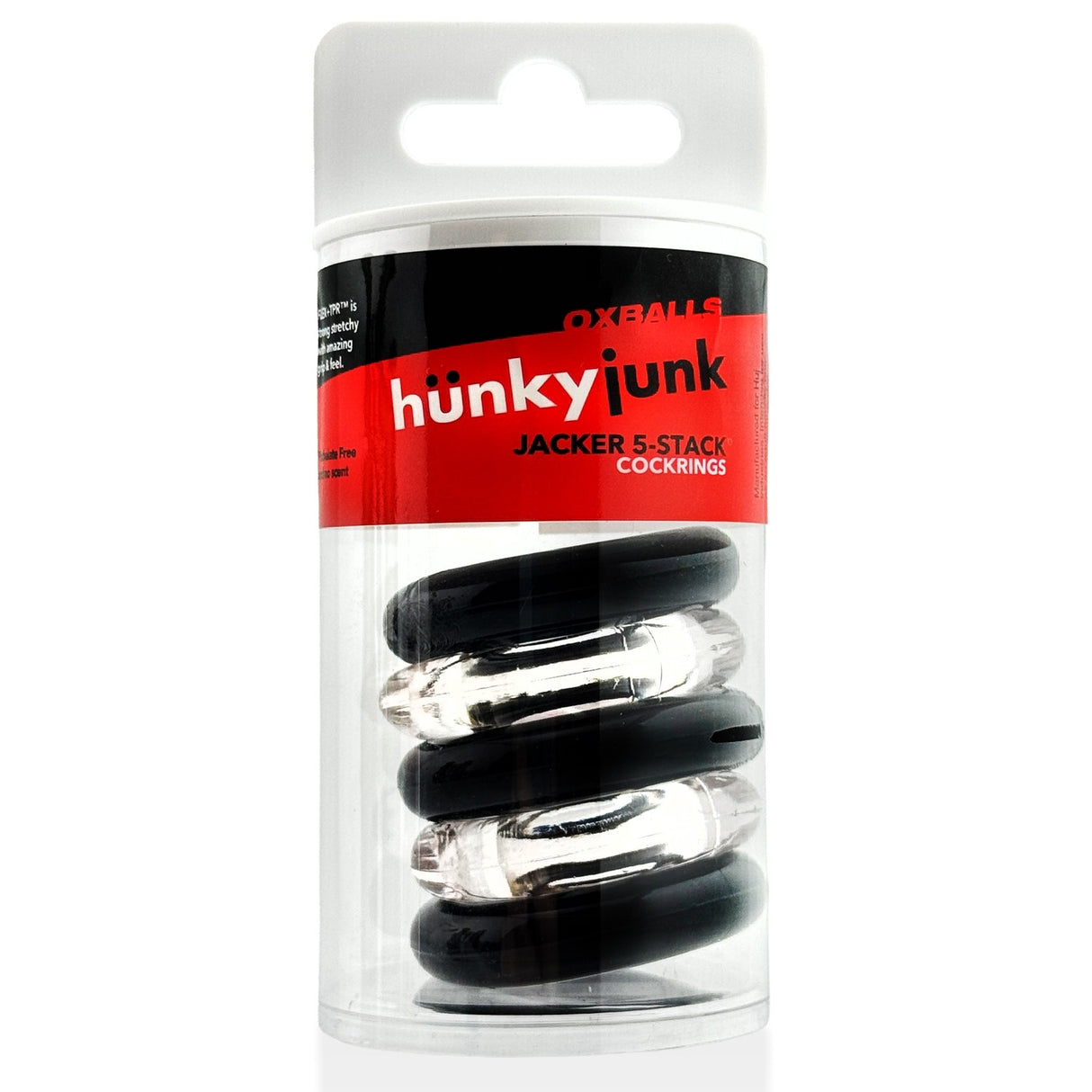 Hunkyjunk Jacker 5 Stack Cockrings Clear Black