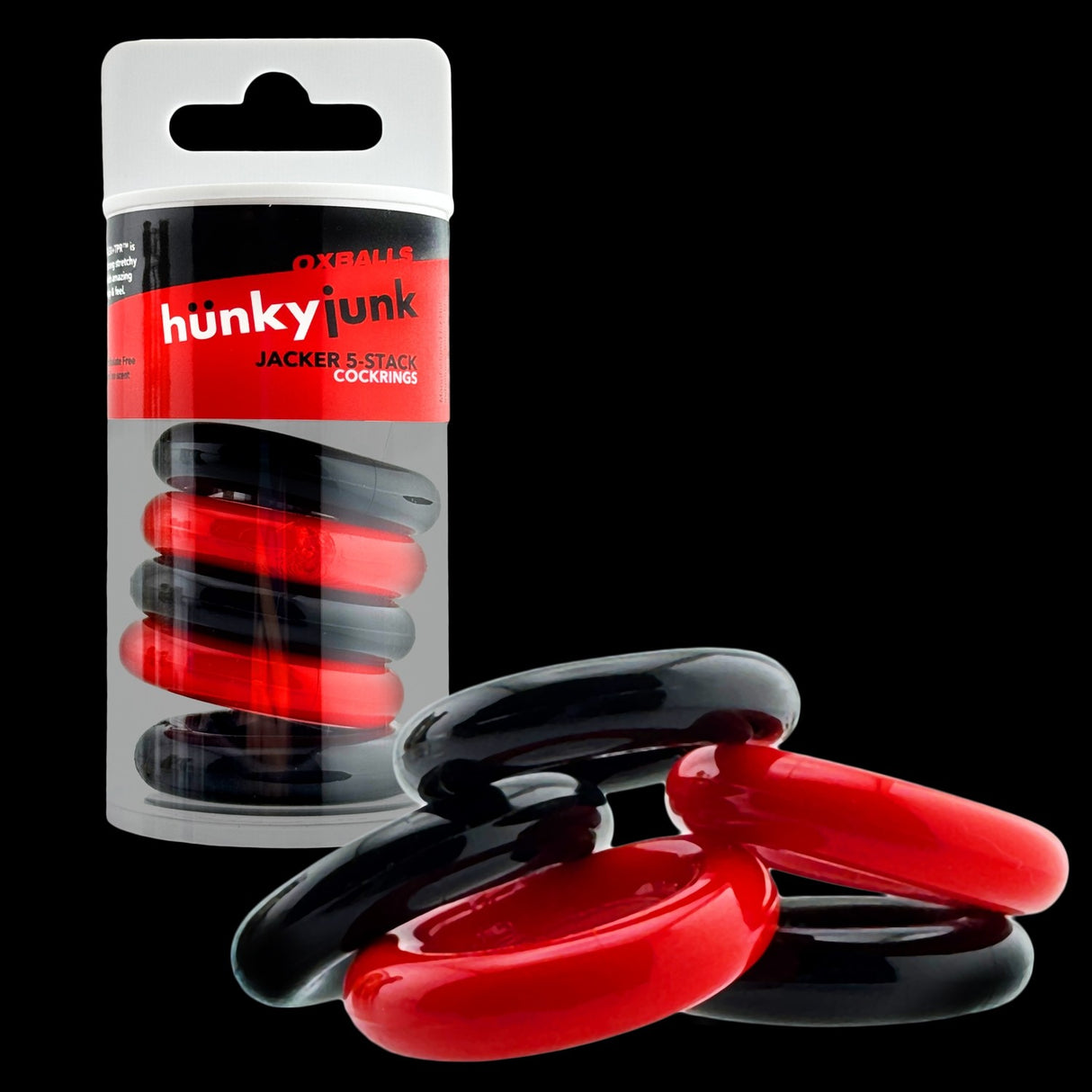 Hunkyjunk Jacker 5 Stack Cockrings Red Black