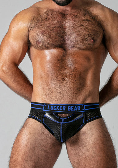 Locker Gear Open Front Bottomless Brief Black Blue