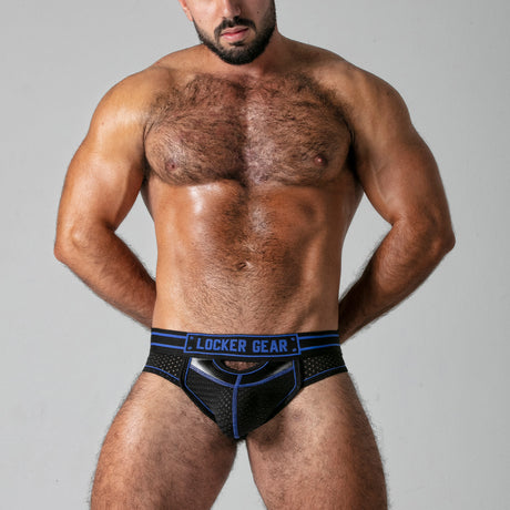 Locker Gear Open Front Bottomless Brief Black Blue