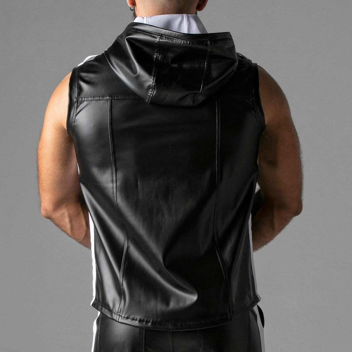 Locker Gear Leatherette Sleeveless Hoody White