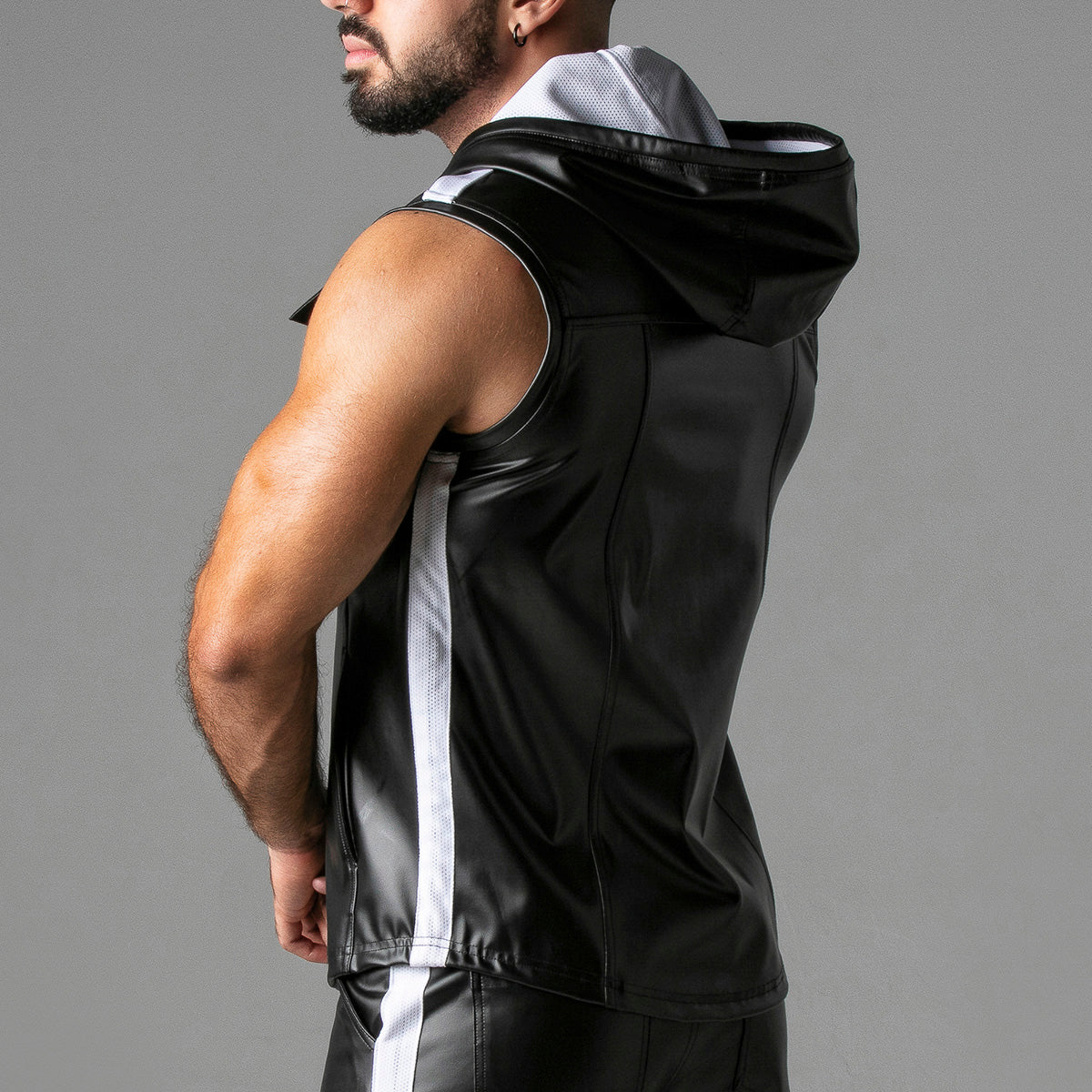 Locker Gear Leatherette Sleeveless Hoody White