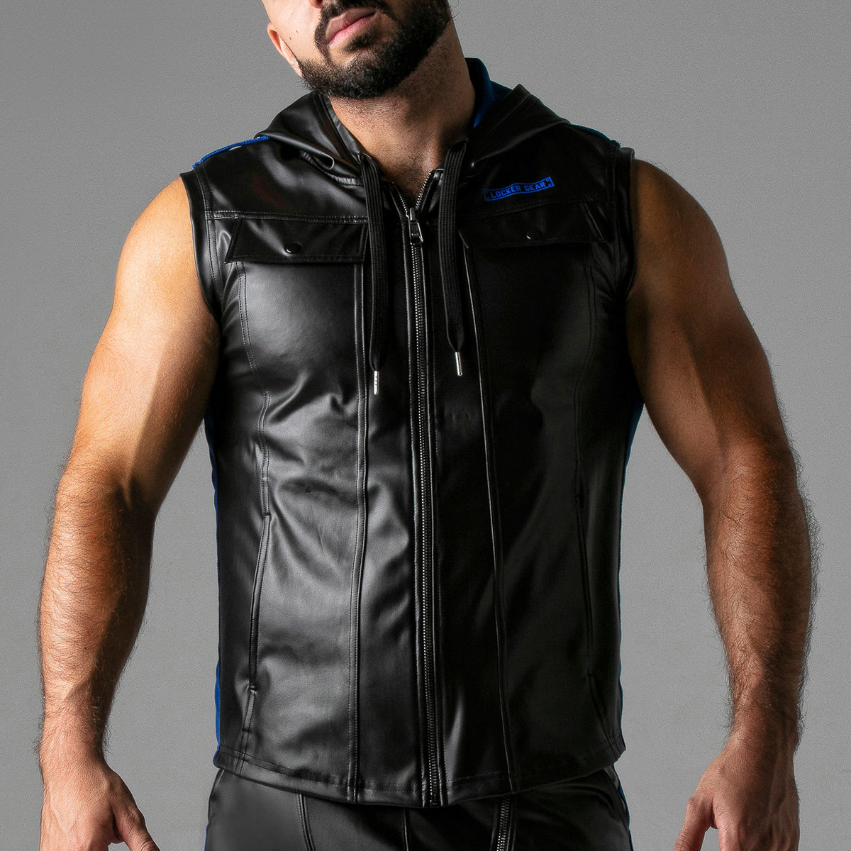 Locker Gear Leatherette Sleeveless Hoody Blue