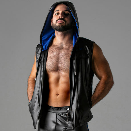 Locker Gear Leatherette Sleeveless Hoody Blue