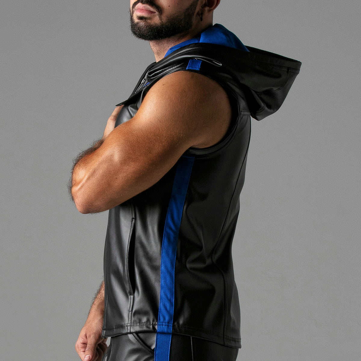 Locker Gear Leatherette Sleeveless Hoody Blue