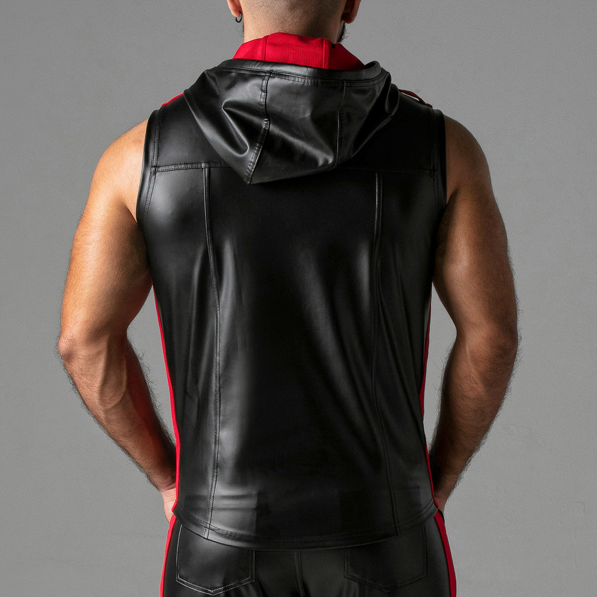 Locker Gear Leatherette Sleeveless Hoody Red