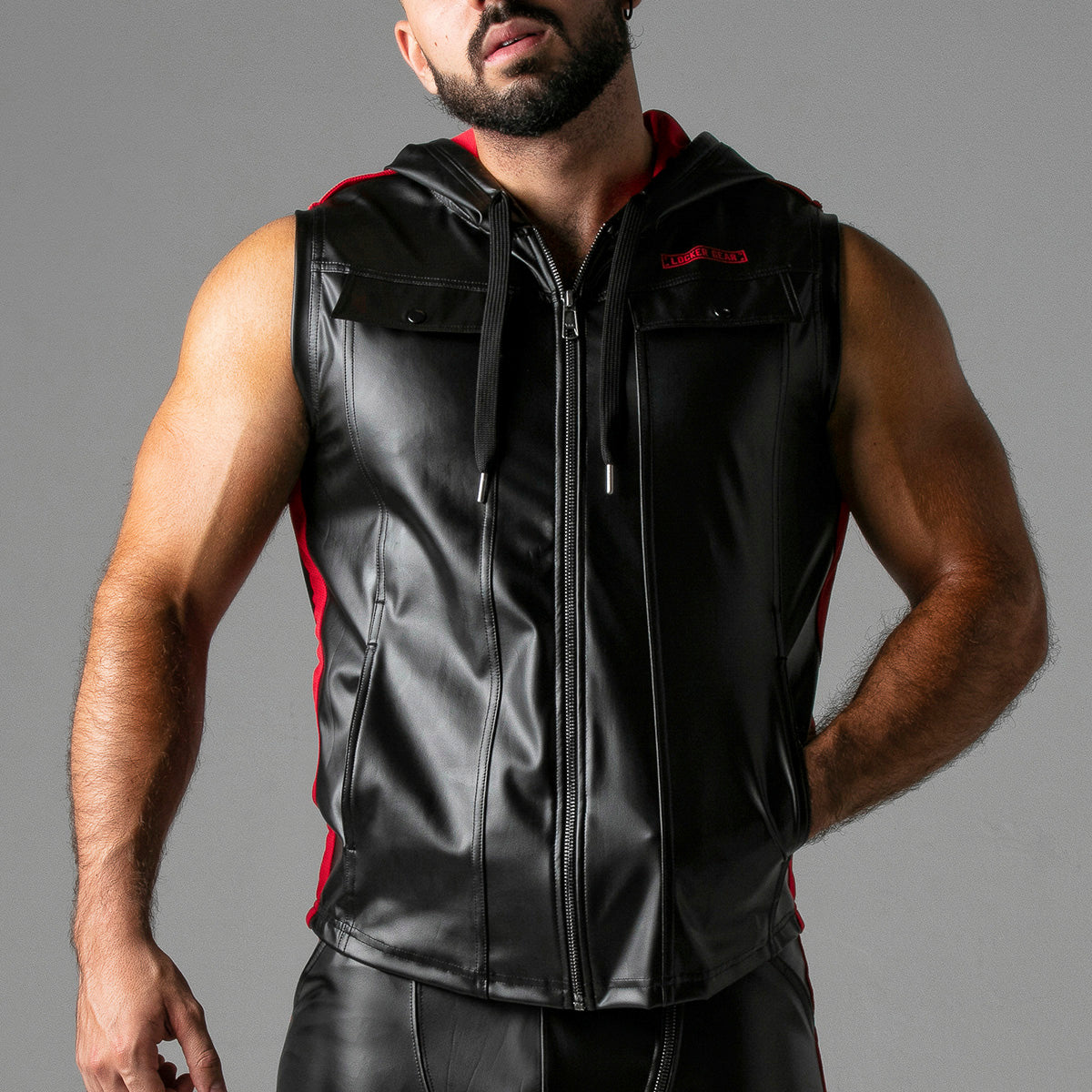 Locker Gear Leatherette Sleeveless Hoody Red