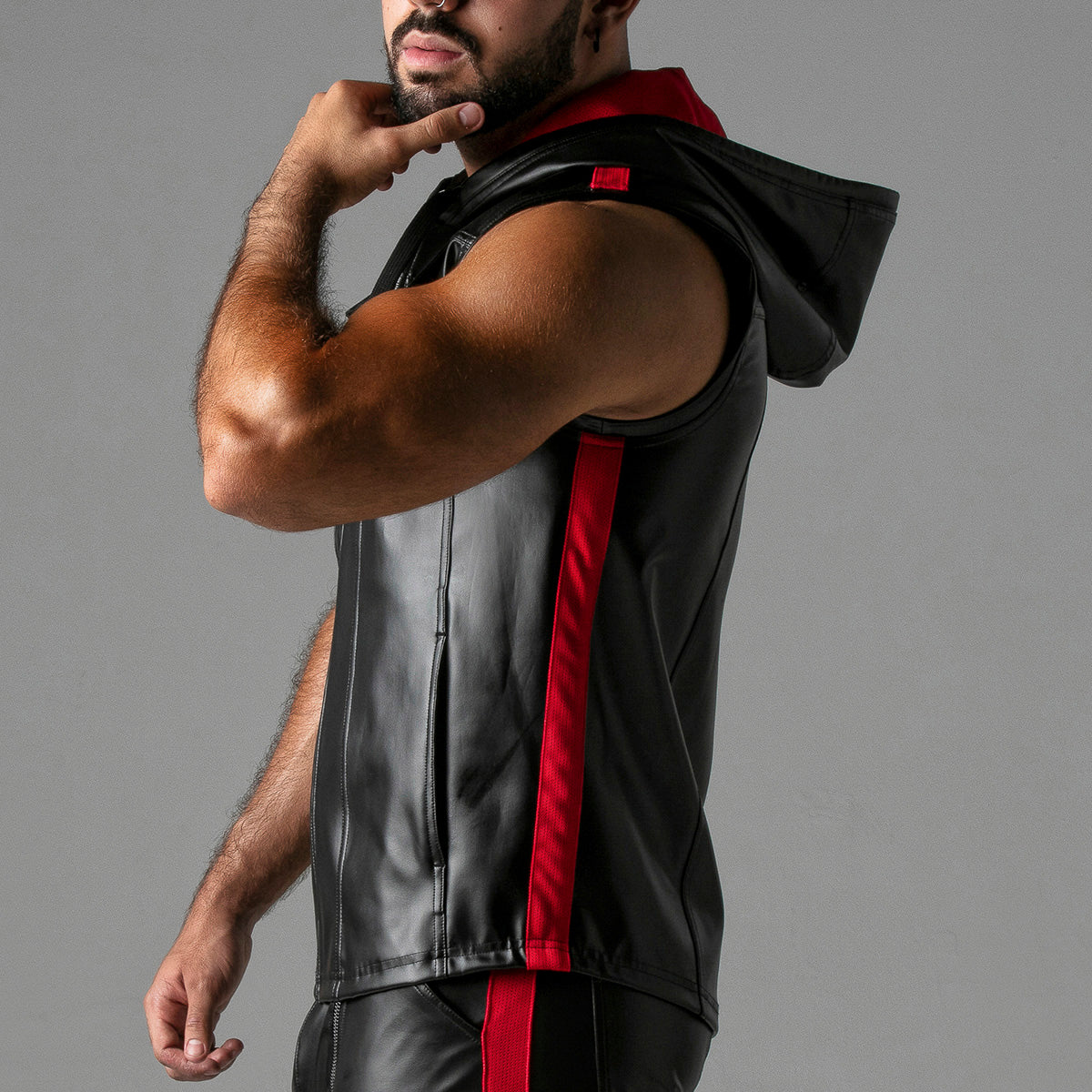 Locker Gear Leatherette Sleeveless Hoody Red