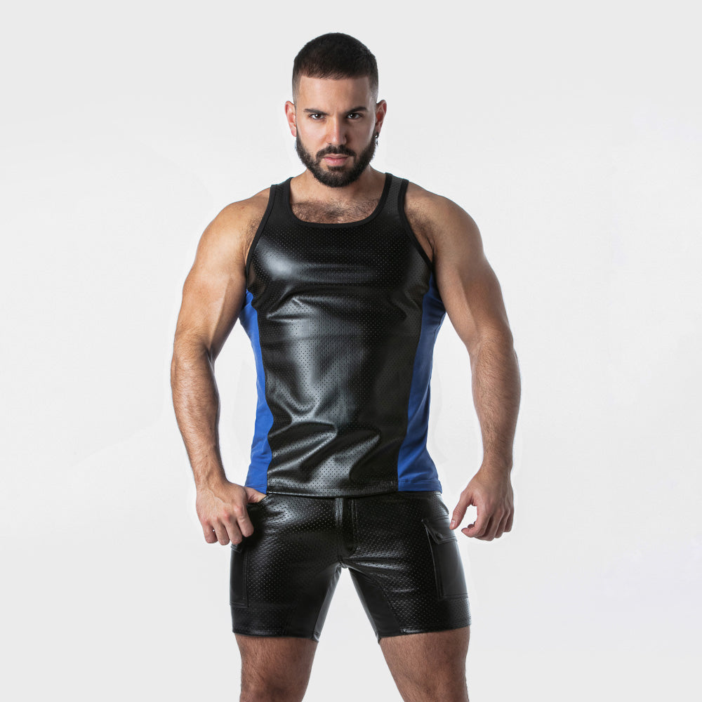 Locker Gear Punch Hole Leatherette Tank Top Blue