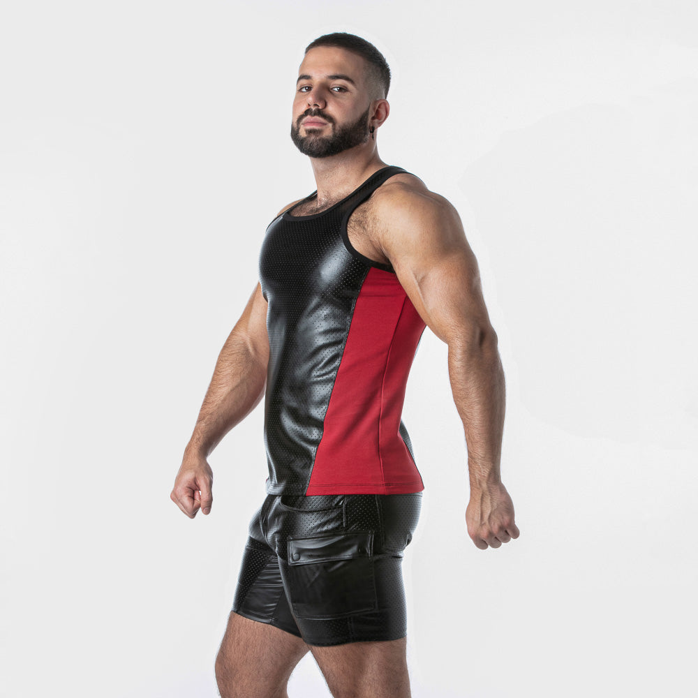 Locker Gear Punch Hole Leatherette Tank Top Red