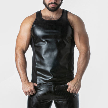 Locker Gear Punch Hole Leatherette Tank Top Black