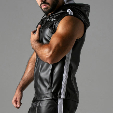 Locker Gear Leatherette Sleeveless Hoody White