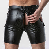 Locker Gear Punch Hole Leatherette Cargo Short Black