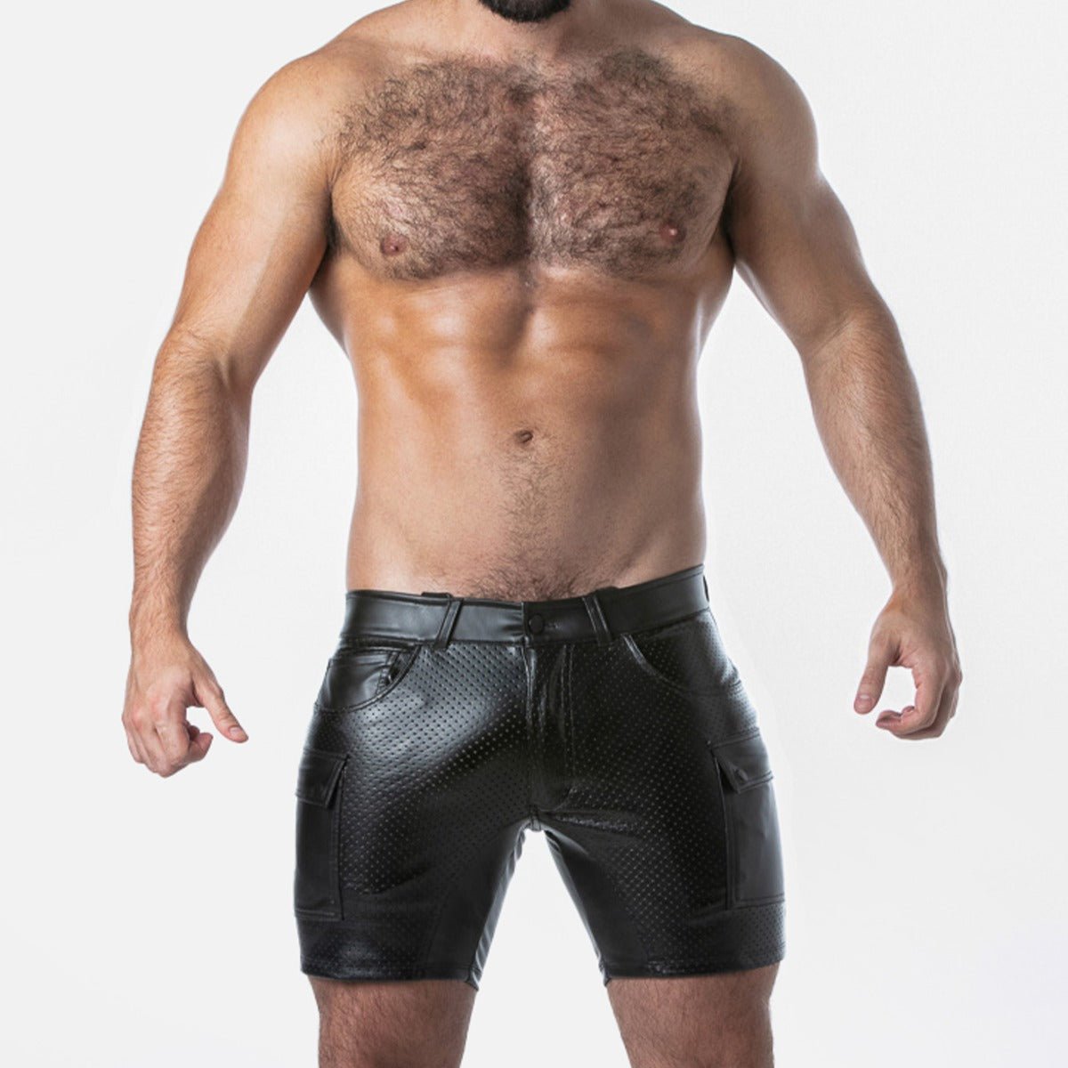 Locker Gear Punch Hole Leatherette Cargo Short Black