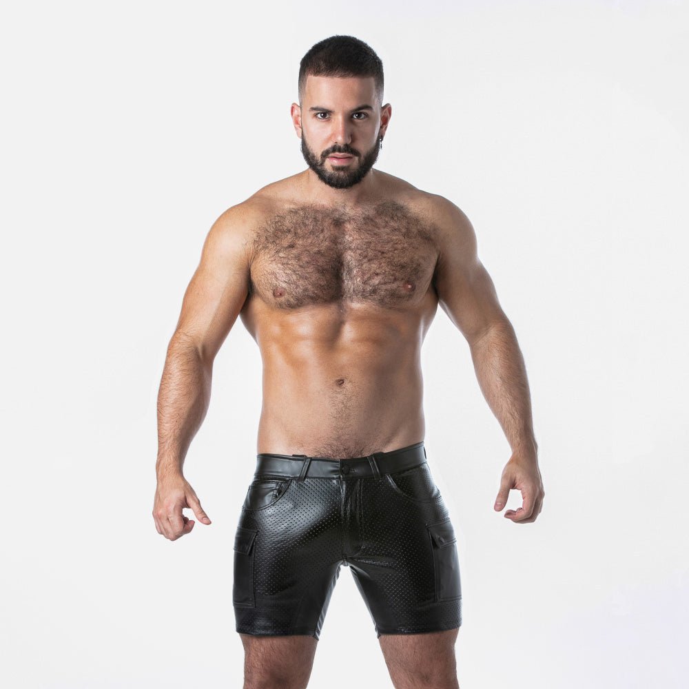 Locker Gear Punch Hole Leatherette Cargo Short Black