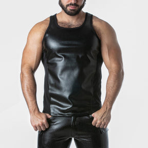 Locker Gear Punch Hole Leatherette Tank Top Black