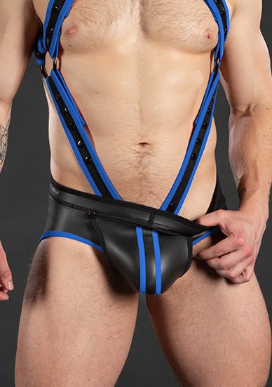 Mr S Leather Neo Carbon Black Blue Cockstraps