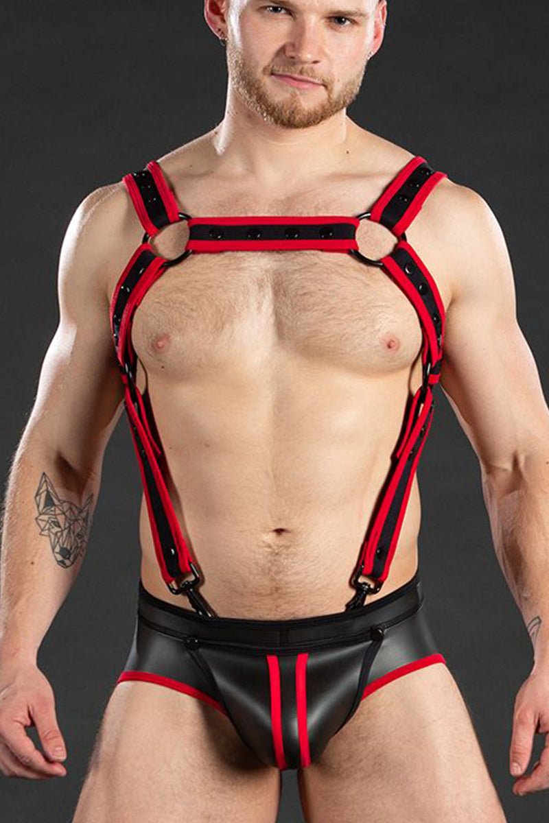 Mr S Leather Neo Carbon Black Crossbow Harness Black Red