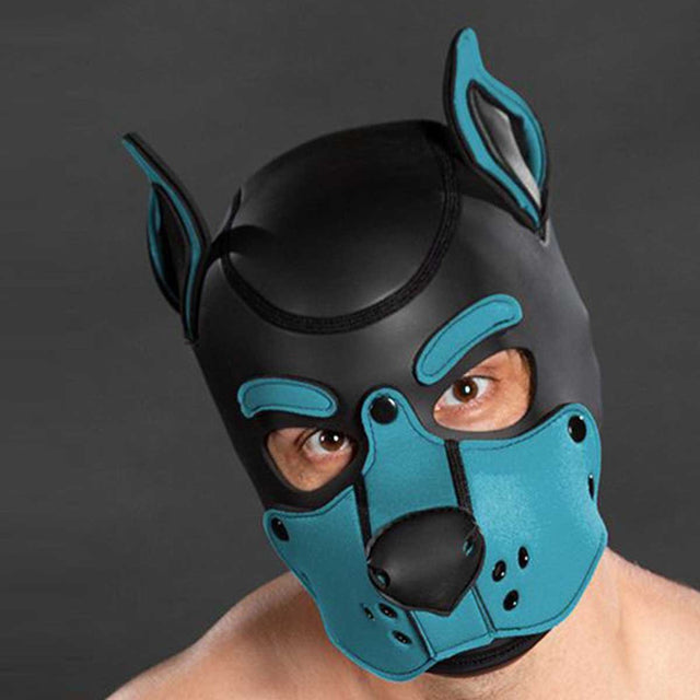 Mr S Leather Neoprene K9 Puppy Hood Black Aqua
