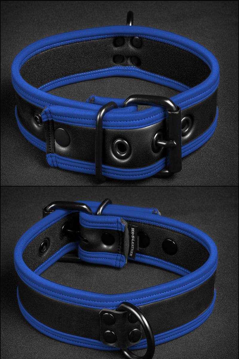 Mr S Leather Neoprene Puppy Collar Black Blue