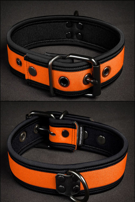 Mr S Leather Neoprene Puppy Collar Orange Black