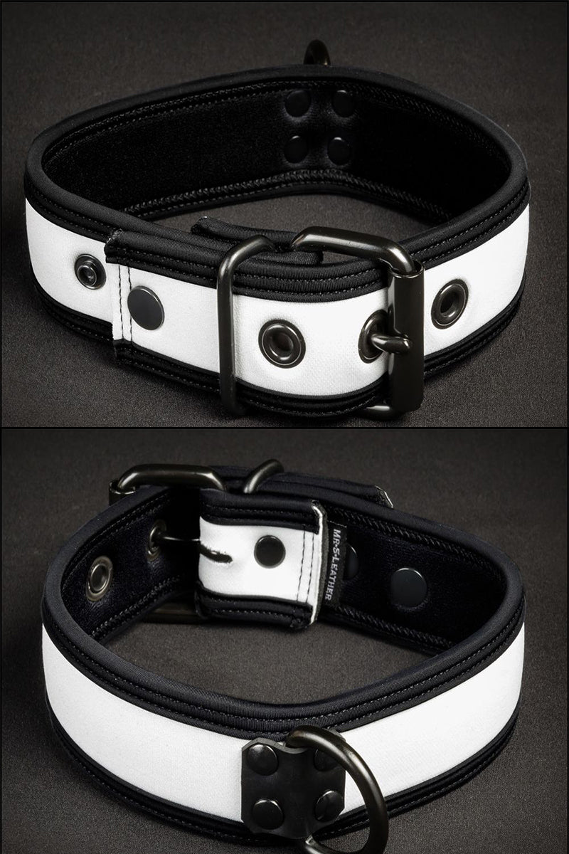 Mr S Leather Neoprene Puppy Collar White Black