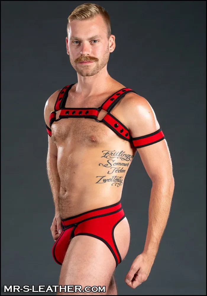 Mr S Leather Neo Bold Colour Bulldog Harness Red