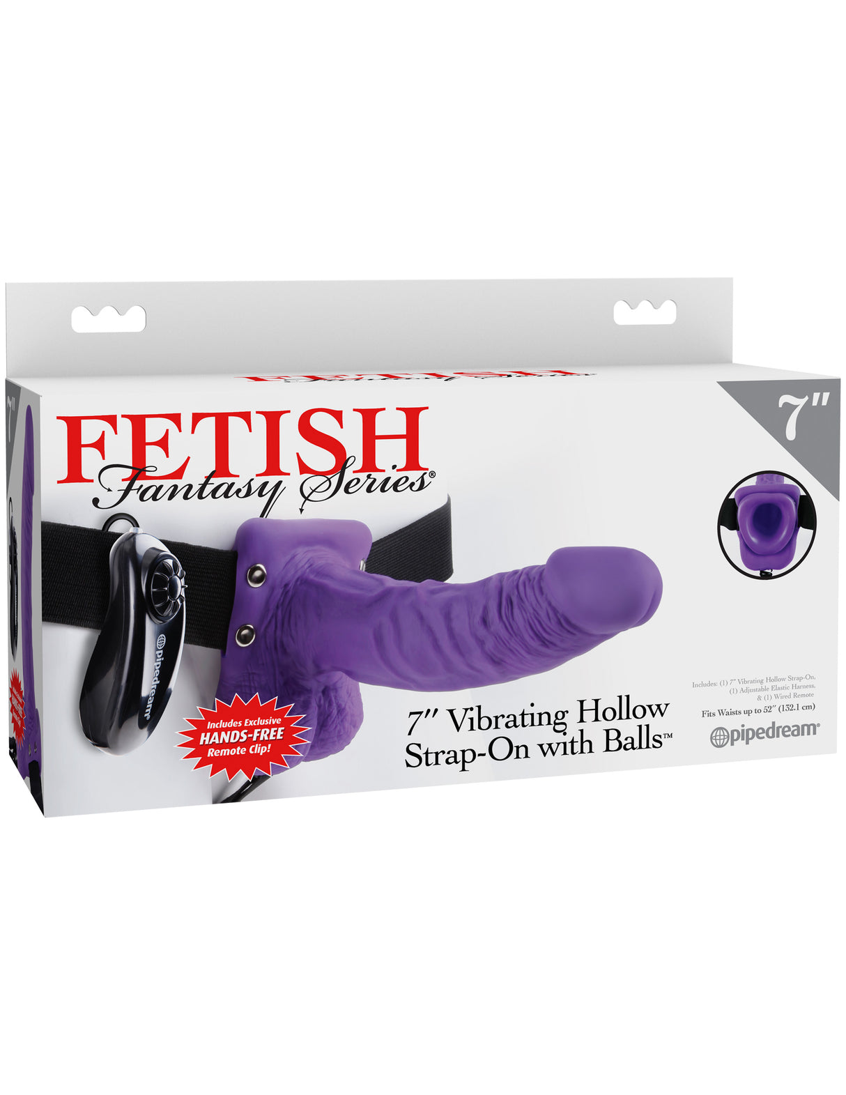 Pipedream Fetish Fantasy Series 7 Inch Vibrating Hollow Strap On with Balls Purple Black