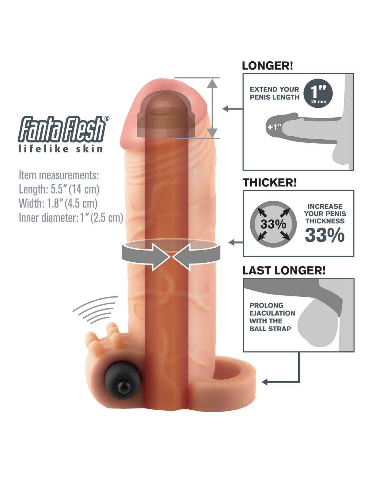 Fantasy X Tensions Vibrating Real Feel 1 Inch Extender Light
