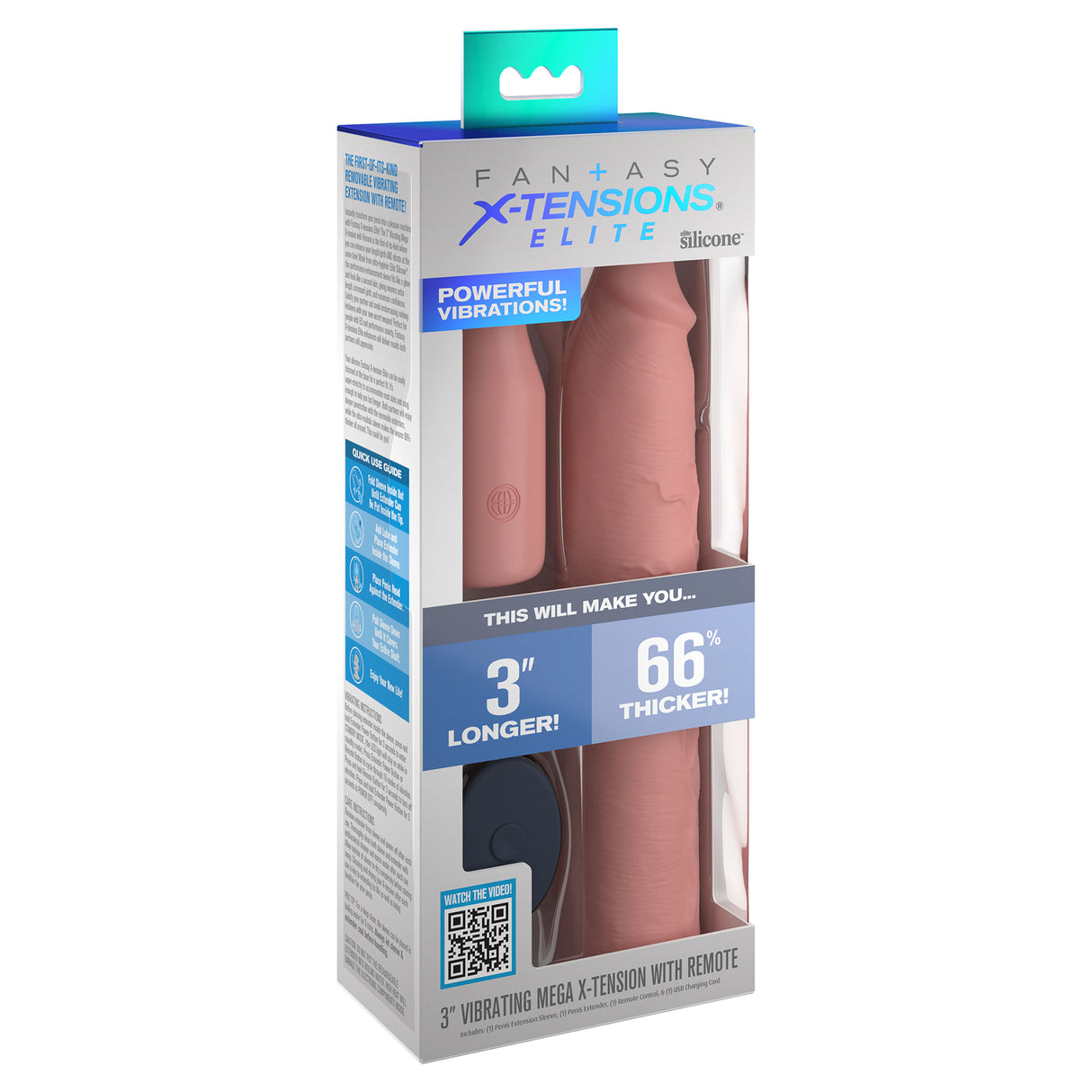 Fantasy X Tensions Elite 9 Inch Vibrating Extender Sleeve with 3 Inch Plug Light