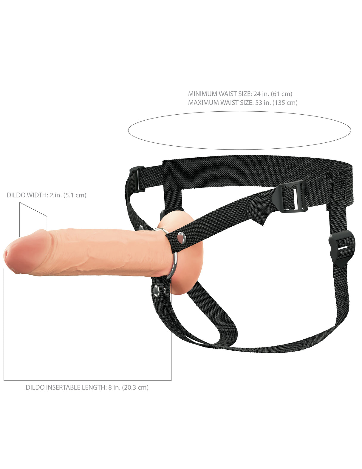 Fantasy X Tensions Elite Dual Density Silicone Hollow Strap On 8 Inch Light