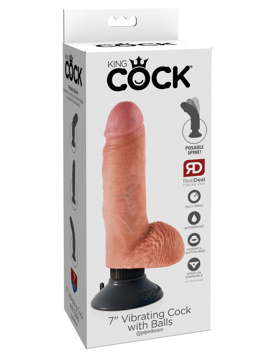 Pipedream King Cock 7 Inch Vibrating Cock with Balls Flesh