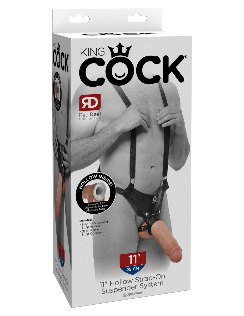 Pipedream King Cock 11 Inch Hollow Strap On Suspender System Flesh Black