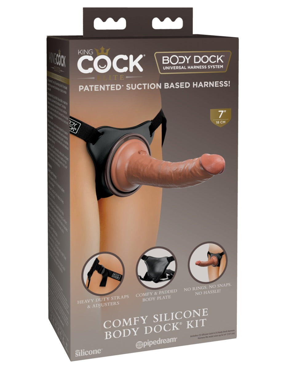 Pipedream King Cock Elite Comfy Silicone Body Dock Kit 7 Inch Tan