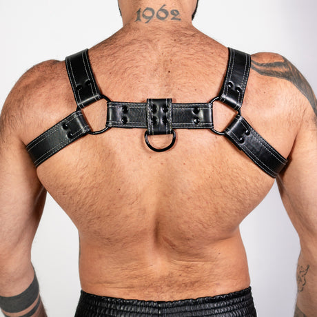 ruff GEAR RAW  Leather Bulldog Harness Black White