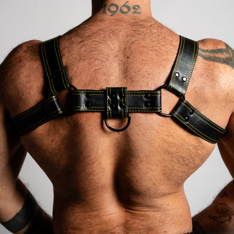 ruff GEAR RAW  Leather Bulldog Harness Black Yellow