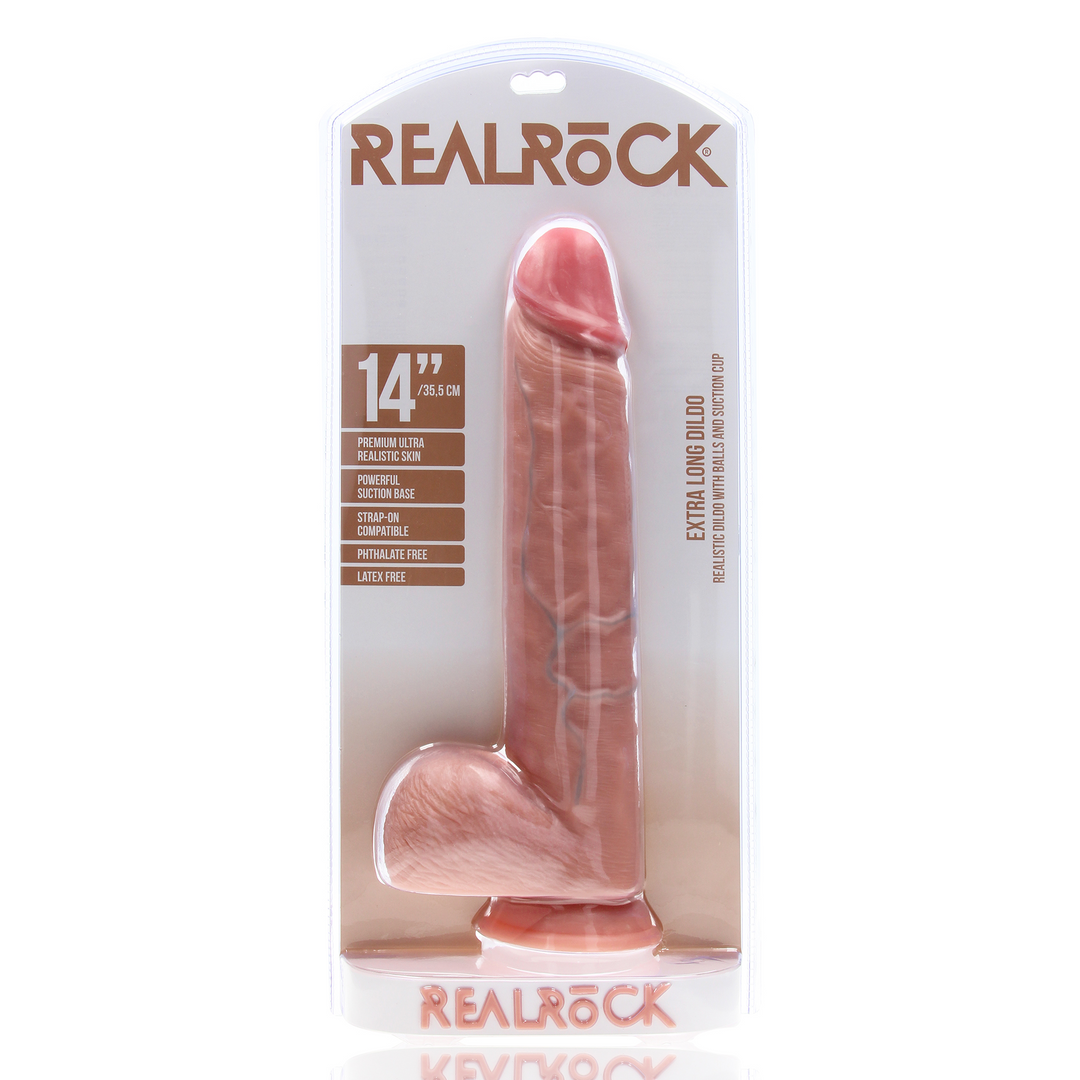 RealRock Extra Long Dildo with Balls 14 Inch Light