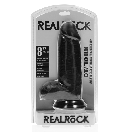 RealRock Extra Thick Dildo with Balls 8 Inch Black