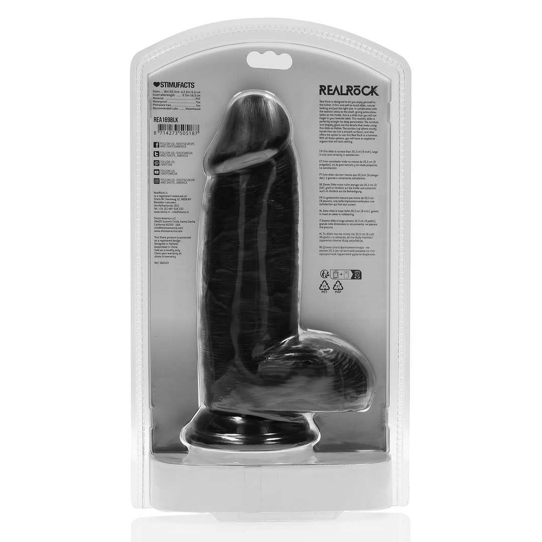 RealRock Extra Thick Dildo with Balls 8 Inch Black